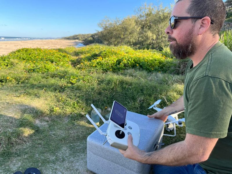 Dr. Javier Leon, University of Sunshine Coast, utilising drone equipment, Sunshine Beach